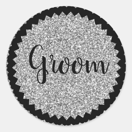 Bruidegom Zilver Glitter Klassieke Ronde Sticker (Voorkant)