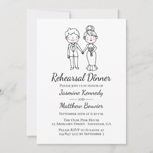 bruidegom zwart bruiloft repetitie diner kaart (Voorkant)