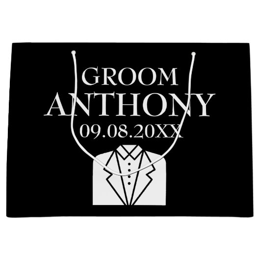 Bruidegom Zwart Elegant Modern Naam Cadeaus Trouwe Groot Cadeauzakje (Voorkant)