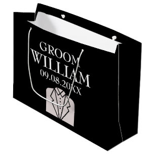 Bruidegom Zwart Elegant Modern Naam Cadeaus Trouwe Groot Cadeauzakje