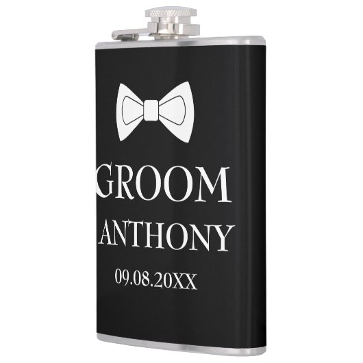 Bruidegom Zwart Stijlvol Elegant Modern Cadeau Bru Heupfles (Links)