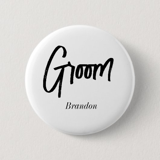 Bruidegom Zwart Wit Script Trouw  Ronde Button 5,7 Cm (Voorkant)
