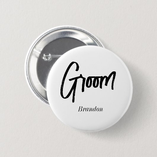 Bruidegom Zwart Wit Script Trouw  Ronde Button 5,7 Cm (Voorkant /achterkant)