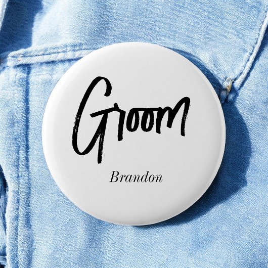 Bruidegom Zwart Wit Script Trouwen  Ronde Button 5,7 Cm