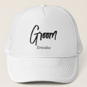 Bruidegom Zwart Witte Trucker Hoed Pet (Voorkant)
