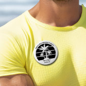 Bruidegomspartij naamlabel met palmboom op het str ronde button 5,7 cm