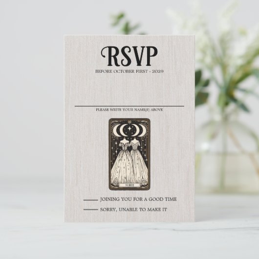 bruiden bruiloft tarot RSVP kaartje (Staand voorkant)