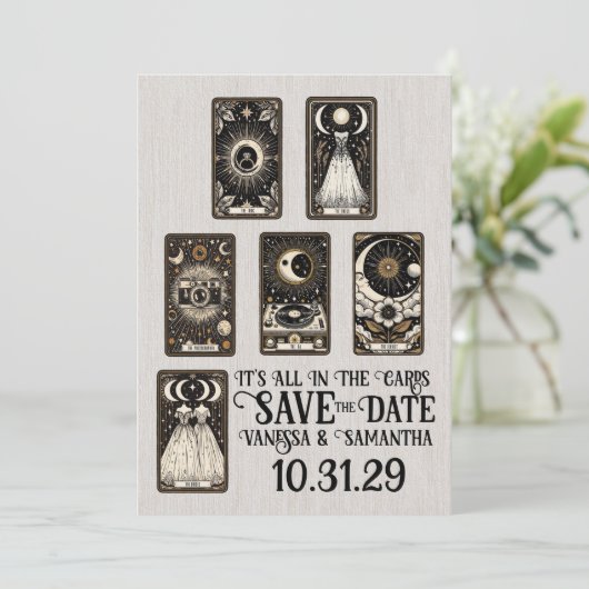 bruiden bruiloft tarot save the date (Staand voorkant)