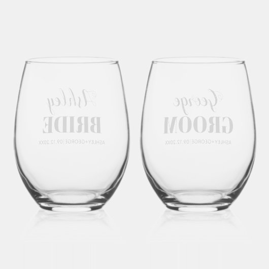 Bruiden en bruidegoms namen zwarte typografie brui wijnglas zonder voet (Achterkant)