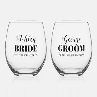 Bruiden en bruidegoms namen zwarte typografie brui wijnglas zonder voet