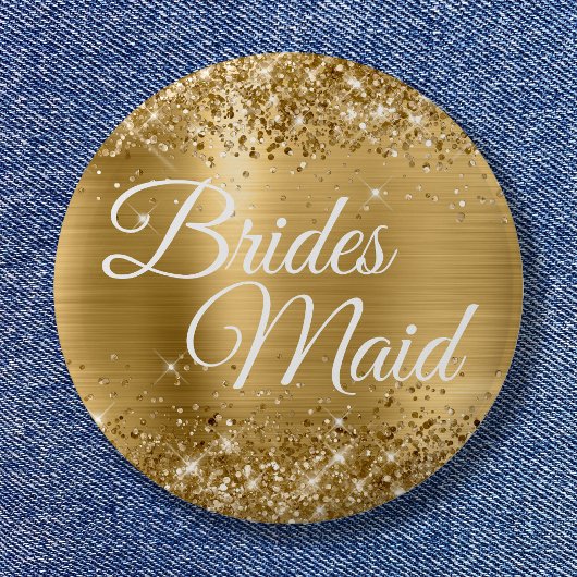 Bruiden Maid Glittery Gold Folie Ronde Button 5,7 Cm