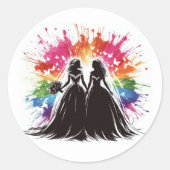 Bruiden met Regenboogexplosie Ronde Sticker (Voorkant)
