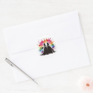 Bruiden met Regenboogexplosie Ronde Sticker
