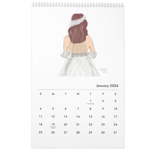 Bruiden, mode illustratie, bruiloft kalender (Jan 2026)