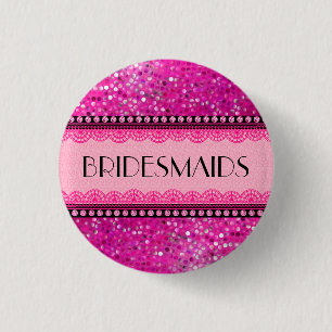 BruidenMaids. Roze Glitter Diamanten en Kant Ronde Button 3,2 Cm