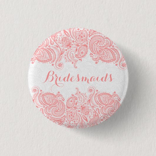 BruidenMaids Roze Kant Witte Achtergrond Ronde Button 3,2 Cm (Voorkant)
