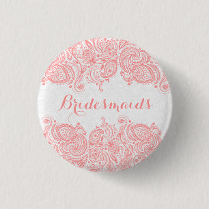 BruidenMaids Roze Kant Witte Achtergrond Ronde Button 3,2 Cm