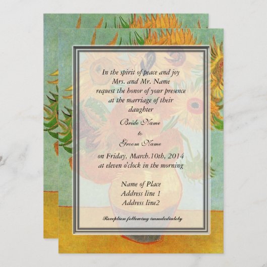 bruidjes ouderenuitnodiging, van Gogh zonnebloemen Kaart (Voorkant / Achterkant)