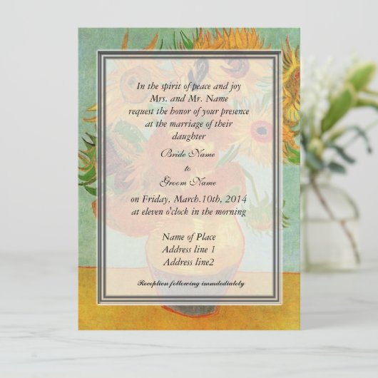 bruidjes ouderenuitnodiging, van Gogh zonnebloemen Kaart (Staand voorkant)