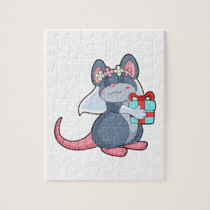 Bruidmuis met sluier & cadeau.PNG Legpuzzel