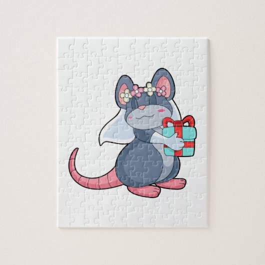 Bruidmuis met sluier & cadeau.PNG Legpuzzel (Verticaal)