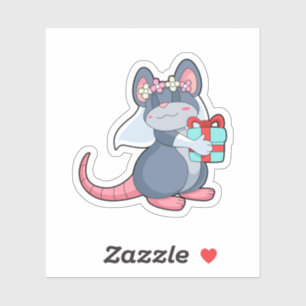 Bruidmuis met sluier & geschenk.PNG Sticker