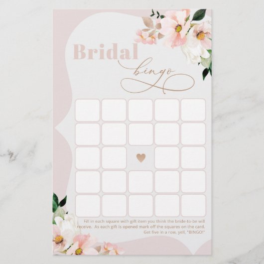 Bruids bingo blush roze bloemenbruids spel (Voorkant)