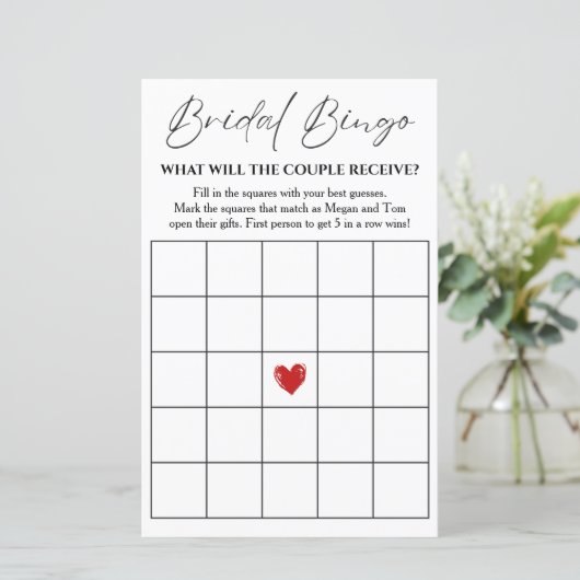 Bruids Bingo Game Kaart voor Paar's Shower (Staand voorkant)