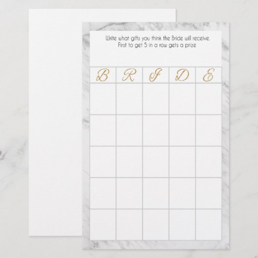 Bruids Bingo Marmer en Goud Thema Briefpapier (Voorkant / Achterkant)