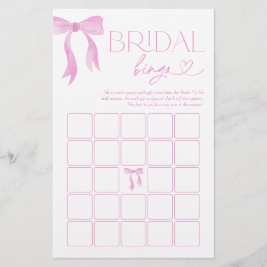 Bruids Bingo Roze Bow Vrijgezellenfeest Spel (Voorkant)