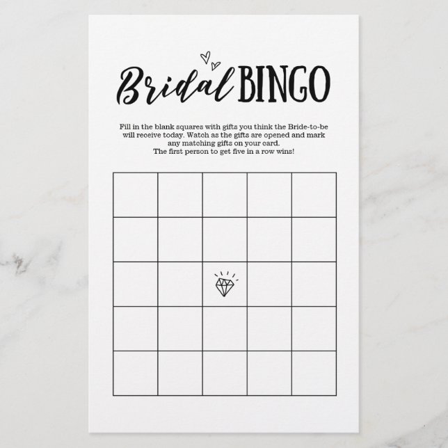 Bruids Bingo Spel voor Bruiloft of Vrijgezellenfee (Voorkant)