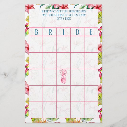 Bruids Bingo Tropisch Vrijgezellenfeest Briefpapier (Voorkant)