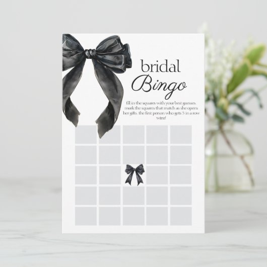 Bruids Bingo Zwarte boog Vrijgezellenfeest spel ka Kaart (Staand voorkant)