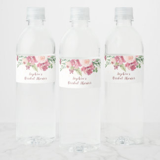Bruids Blush Goud Waterverf Bloemen Roos Waterfles Etiket