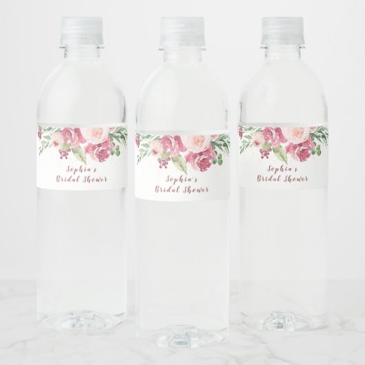 Bruids Blush Goud Waterverf Bloemen Roos Waterfles Etiket (Flessen)