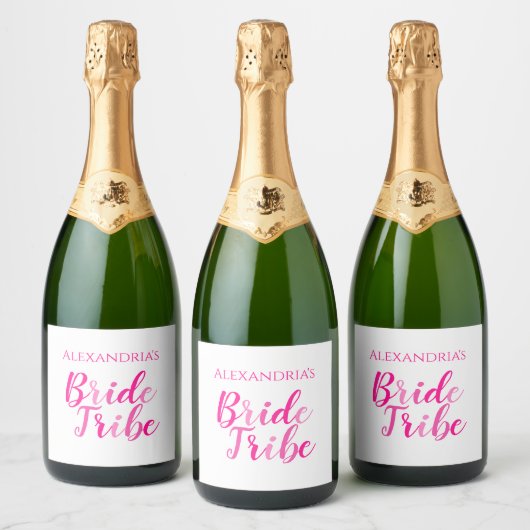 Bruid's Bruid Tribe Hot Roze Bachelorette Party Sparkling Wijnetiket (Flessen)