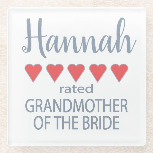 Bruids & Bruiloft 5 Hart Grootmoeder o Bruid Glazen Onderzetter (Voorkant)