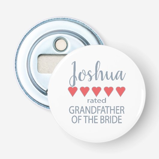 Bruids & Bruiloft 5 Hart Grootvader o Bruid Button Flesopener (Voorkant)
