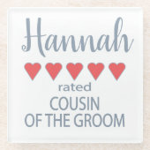 Bruids & Bruiloft 5 Hart Neef van de bruidegom Glazen Onderzetter (Voorkant)