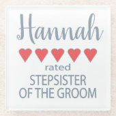 Bruids & Bruiloft 5 Hart Stepzus van bruidegom Glazen Onderzetter (Voorkant)