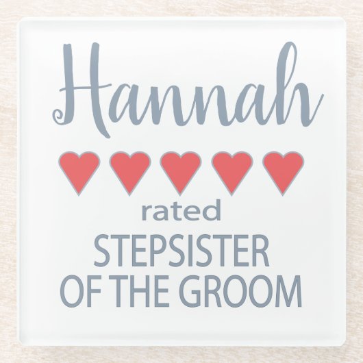 Bruids & Bruiloft 5 Hart Stepzus van bruidegom Glazen Onderzetter (Voorkant)