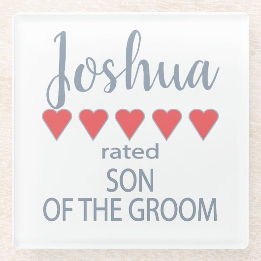 Bruids & Bruiloft 5 Hart Zoon van bruidegom Glazen Onderzetter (Voorkant)