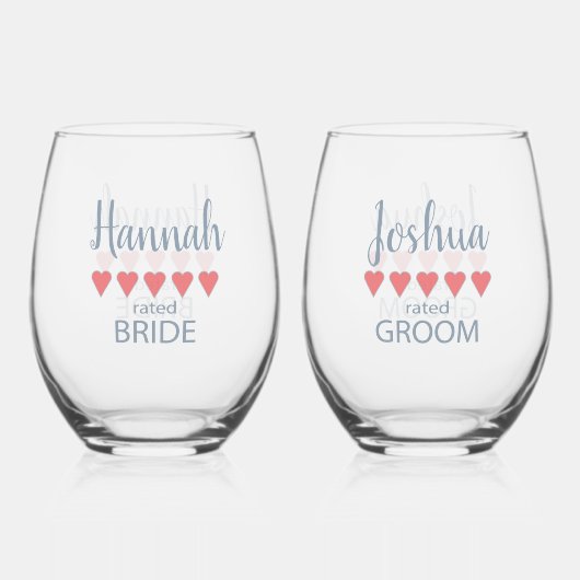 Bruids & Bruiloft 5 Hartbruid & bruidegom Wijnglas Zonder Voet (Achterkant)