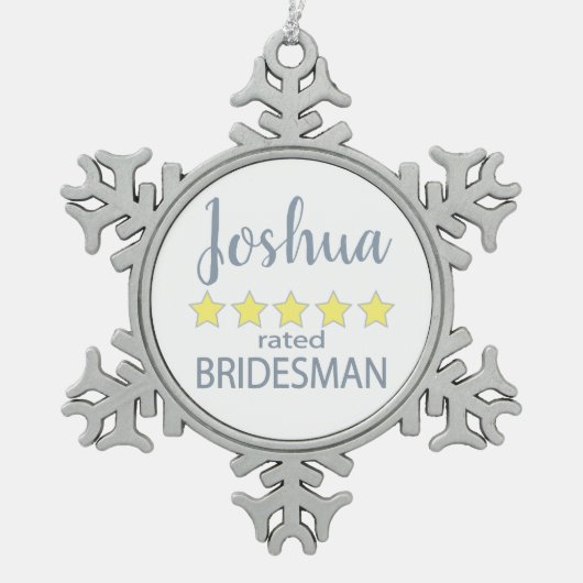 Bruids & Bruiloft 5 Sterren Bruidsman Tin Sneeuwvlok Ornament (Voorkant)