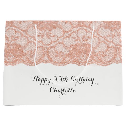 Bruids Bruiloft Verjaardag Roze Rose Goud Kant Groot Cadeauzakje (Voorkant)