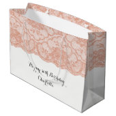 Bruids Bruiloft Verjaardag Roze Rose Goud Kant Groot Cadeauzakje (Achterkant Gekanteld)