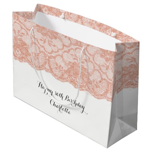 Bruids Bruiloft Verjaardag Roze Rose Goud Kant Groot Cadeauzakje (Achterkant Gekanteld)