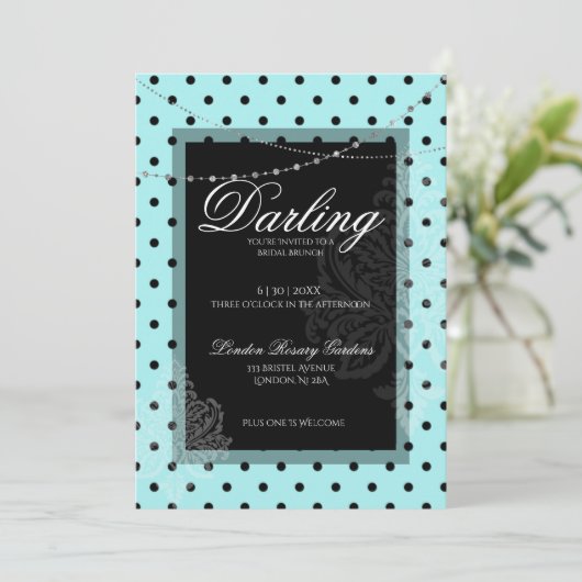 Bruids brunch blauw zwart polka stippen opslaan de kaart (Staand voorkant)