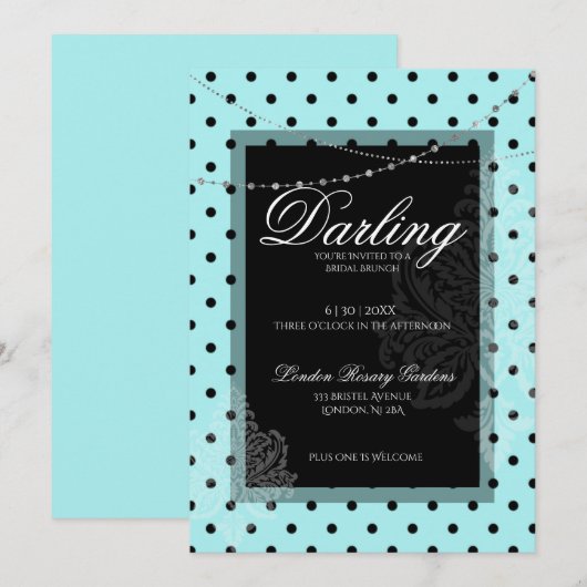 Bruids brunch blauw zwart polka stippen opslaan de kaart (Voorkant / Achterkant)