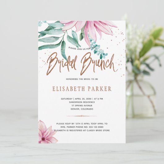 Bruids brunch blush roze koperen gouden vrijgezell kaart (Staand voorkant)